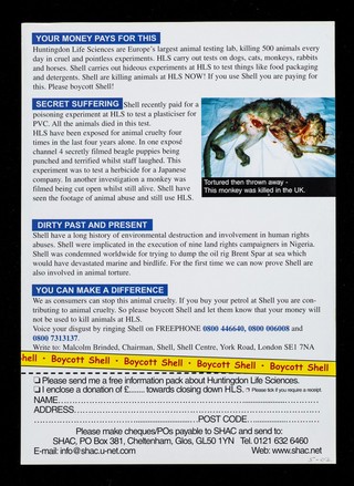 Shell kills animals at Huntingdon Life sciences / SHAC.