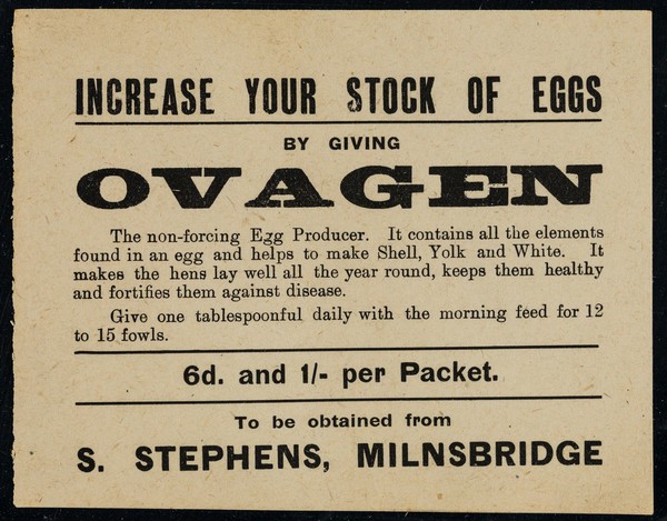 Increase your stock of eggs by giving Ovagen : the non-forcing egg producer... / S. Stephens.
