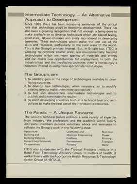 The Intermediate Technology Development Group was formed in 1965 by the late Dr. E.F. Schumacher... / Intermediate Technology Development Group.