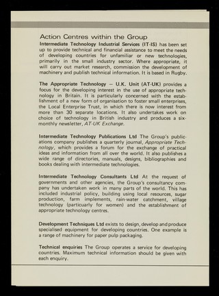 The Intermediate Technology Development Group was formed in 1965 by the late Dr. E.F. Schumacher... / Intermediate Technology Development Group.