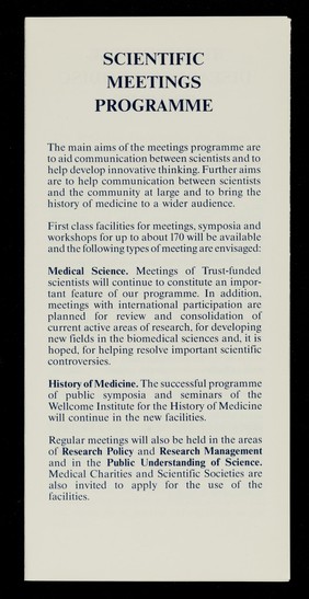 The Centre for medical science and history : an introduction, May 1991.