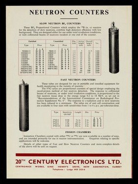 Geiger counter tubes : illustrated price list, December 1957 / 20th Century Electronics.