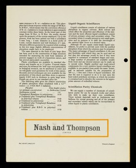 Organic scintillators / Nash and Thompson Limited.