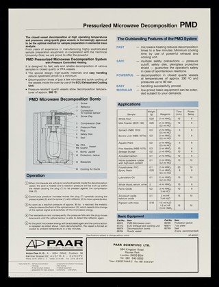 Sample preparation for modern trace analysis : PMD : pressurized microwave decomposition : fast, safe, powerful / Anton Paar K.G.