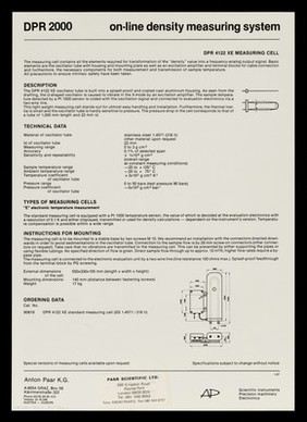 DPR2000 : on-line density measuring system : measuring cell DPR4122 XE / Anton Paar K.G.