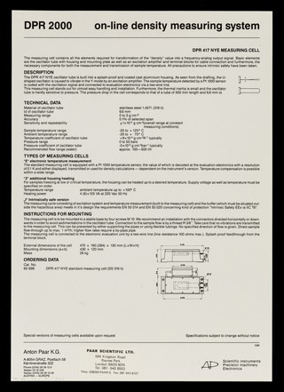 DPR2000 : on-line density measuring system : measuring cell DPR417 NYE / Anton Paar K.G.
