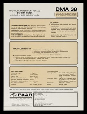 DMA 38 : precision density meter with built-in thermostat / Anton Paar K.G.