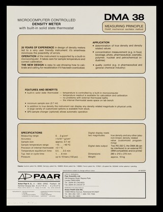 DMA 38 : precision density meter with built-in thermostat / Anton Paar K.G.
