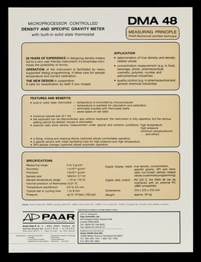 DMA 48 : precision density meter with built-in solid state thermostat / Anton Paar K.G.