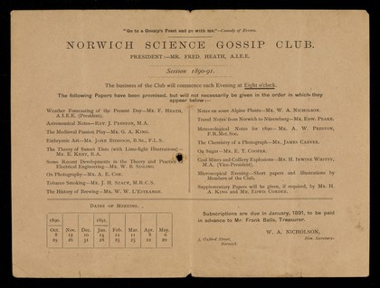 Norwich Science Gossip Club : session 1890-91.