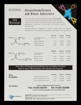 Glycosyltransferases and donor substrates : 20% discount... / Oxford GlycoSystems Ltd.