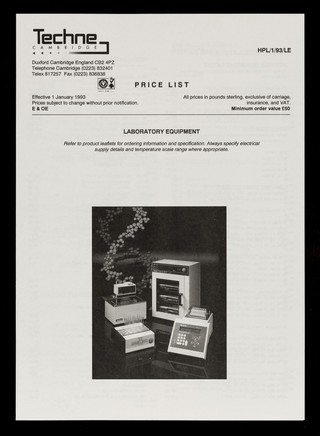 Price list : effective 1 January 1993 : laboratory equipment / Techne (Cambridge) Limited.