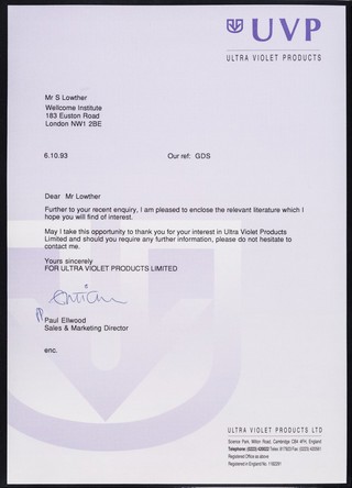 UVP : Ultra Violet Products : Ultra Violet Products Ltd, Science Park, Milton Road, Cambridge CB4 4FH, England.
