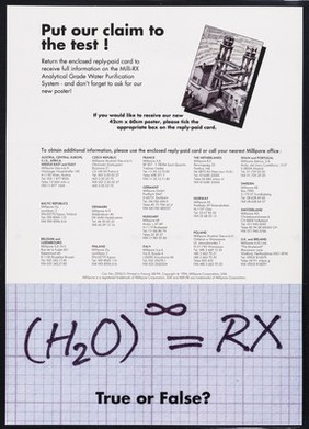 (H2O)[to the power of infinity] = RX : True or false? : TRUE! Thanks to ELIX continuous deionisation / Millipore.