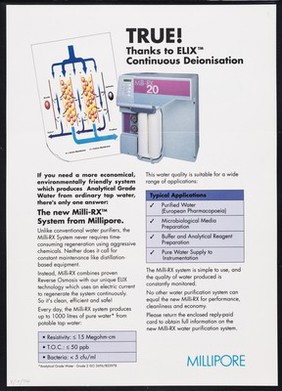 (H2O)[to the power of infinity] = RX : True or false? : TRUE! Thanks to ELIX continuous deionisation / Millipore.