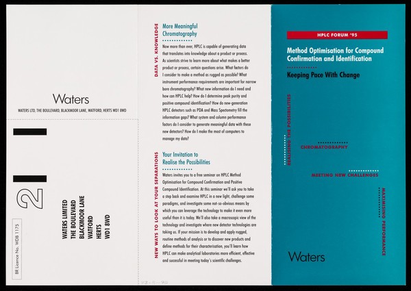 HPLC Forum '95 : Method optimisation for compound confirmation and identification : keeping pace with change : chromatography : realising the possibilities, meeting new challenges, maximising performance / Waters.