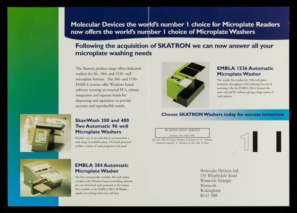 A choice of plate washers : from your choice in plate readers / Molecular Devices Ltd.