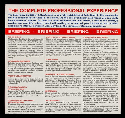 Free exhibition admission ticket : Laboratory exhibition & conference : an essential experience for every scientific industry professional... : Earls Court 2, London, 13-15 October 1992 / organised by The Evan Steadman Communications Group.
