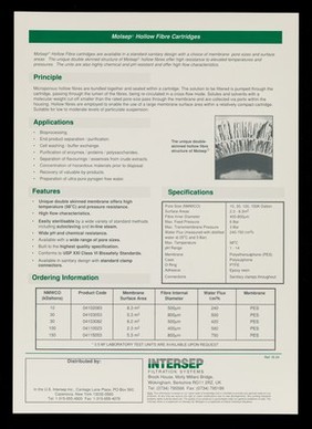 Molsep : high temperature and pressure resistant hollow fibre cartridges / Intersep Filtration Systems.