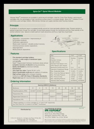 Spira-Cel : high flux spiral wound ultrafiltration modules / Intersep Filtration Systems.