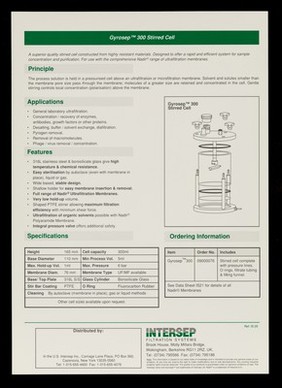 Gyrosep : solvent resistant stirred filtration cells / Intersep Filtration Systems.