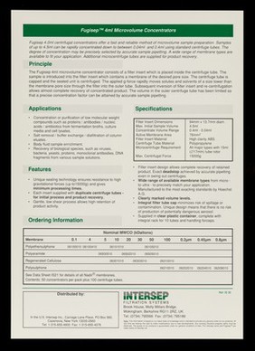 Fugisep : centrifugal 4.0ml capacity micro concentrators for DNA and protein purification / Intersep Filtration Systems.