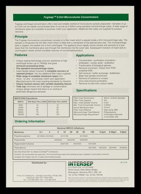 Fugisep : centrifugal 0.5ml capacity micro concentrators for DNA and protein purification / Intersep Filtration Systems.