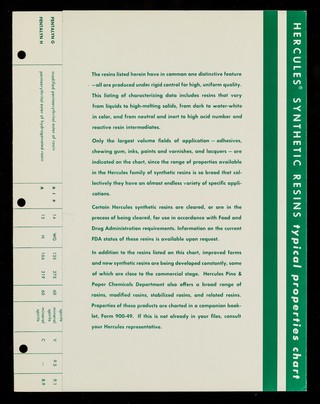 Synthetic resins : typical properties chart / Hercules Powder Company.