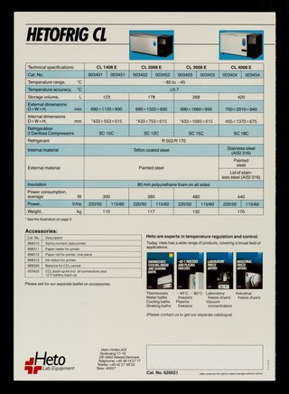 Hetofrig CL : -80C̊ Hetofrig chest freezers are characterized by... / Heto-Holten A/S.