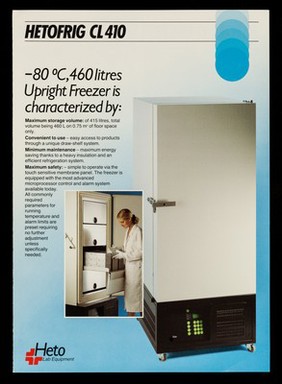 Hetofrig CL410 : -80C̊, 460 litres upright freezer is characterized by... / Heto-Holten A/S.