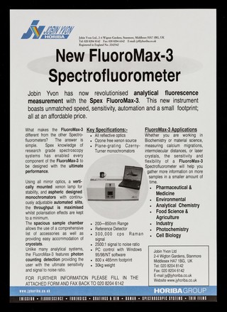 New FluoroMax-3 spectrofluorometer / Jobin Yvon Ltd.