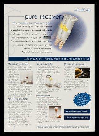Pure recovery : your sample is as precious as gold / Millipore (UK) Ltd.