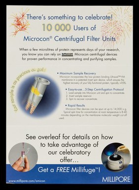 See overleaf for details on how to take advantage of our celebratory offer... : get a free Millifuge! / Millipore.