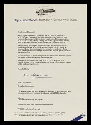Napp Laboratories : Cambridge Science Park, Milton Road, Cambridge CB4 4GW.