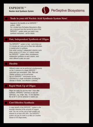 Expedite nucleic acid synthesis system / Perseptive Biosystems.