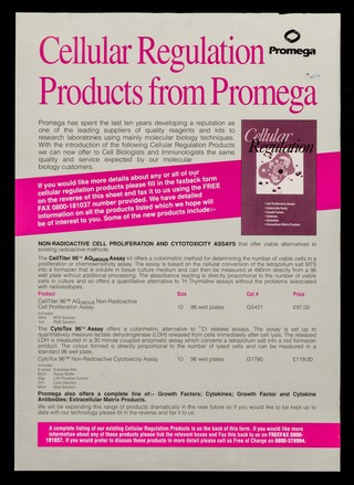 Cellular regulation products from Promega / Promega Ltd.