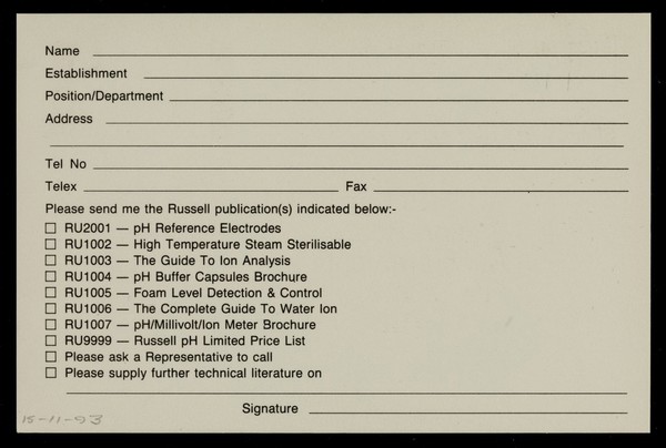 Business reply service licence no. K1-52 : simply in the lead : Russell pH Ltd., Station Road, Auchtermuchty, Fife, U.K. KY14 7DP.