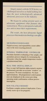 Introducing Vibracell VCX series : a sophisticated ultrasonic liquid processor for today's laboratory / Sonics & Materials, Inc.