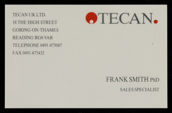 Tecan : Frank Smith PhD : sales specialist.