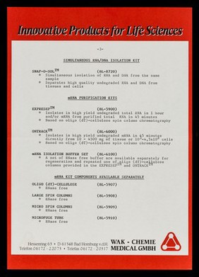 Molecular biology products / WAK-Chemie Medical GmbH.