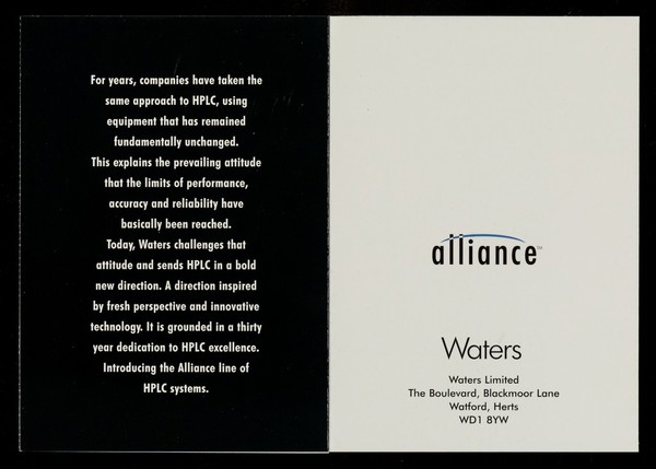 Alliance : a bold new direction in HPLC / Waters Limited.