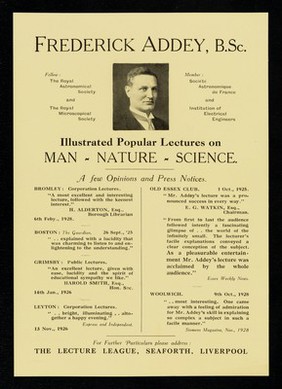 Illustrated popular lectures on man, nature, science / Frederick Addey.