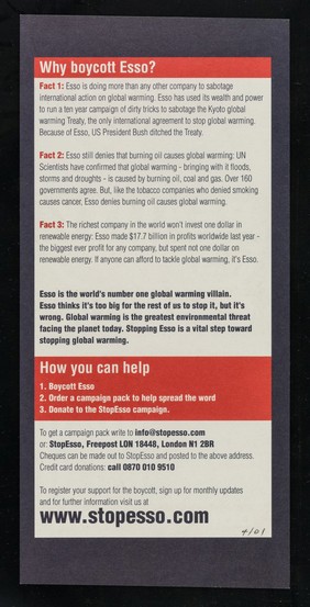 Boycott E$$o : no.1 global warming villain... / StopEsso campaign.