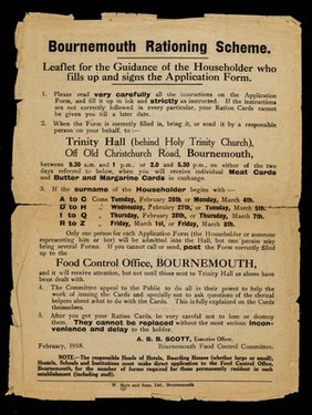 Bournemouth rationing scheme : leaflet for the guidance of the householder who fills up and signs the application form / A.B.B. Scott, Executive Officer, Bournemouth Food Control Committee.