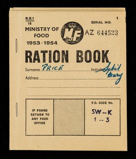 Ministry of Food 1953-1954 ration book.