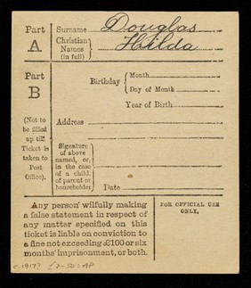 Retailer's sugar ticket / issued under the authority of the Food Controller.