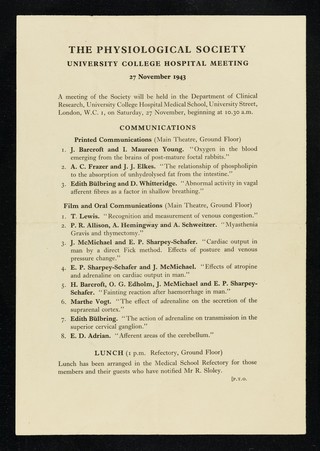 The Physiological Society : University College Hospital meeting : 27 November 1943 / G.L. Brown, W.H. Newton.