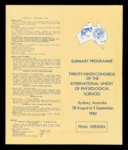 Summary programme : twenty-ninth congress of the International Union of Physiological Sciences : Sydney, Australia : 28 August to 3 September 1983 : final version.