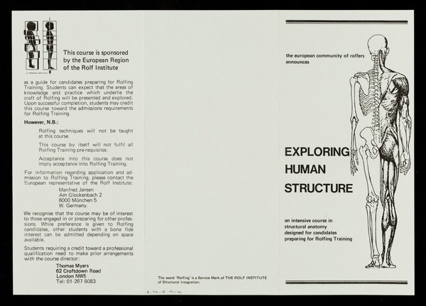 Exploring human Structure : an intensive course in structural anatomy designed for candidates preparing for Rolfing training / Rolf Institute.