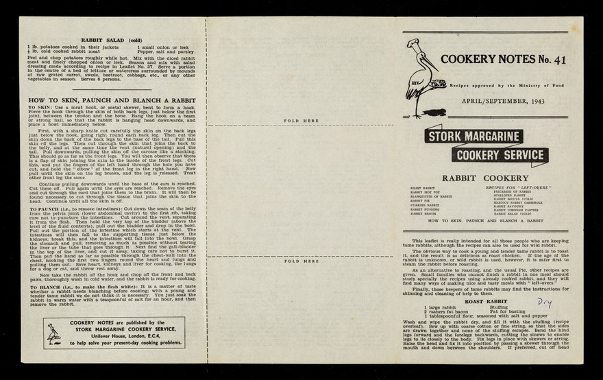 Rabbit cookery / Stork Margarine Cookery Service.